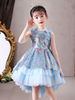 Blaue Blume Mädchen Kleider Juwel Hals ärmellose Schleifen Kinder Social Party Kleider Prinzessin Kleid