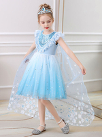 Blaue Blume Mädchen Kleider Juwel Hals Spitze Spitze ärmellose kurze Prinzessin Kleid Kinder Social Party Kleider