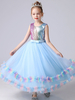Blaue Blume Mädchen Kleider Juwel Hals Tüll Ärmellose knöchellange Schleifen Kinder Social Party Kleider Prinzessin Kleid