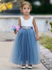Blaue Blumenmädchenkleider Jewel Neck Ärmellose Schärpe Kinder Partykleider