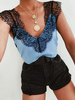 Blaue Cami Top V-Ausschnitt Spitze Casual Camis für Frauen