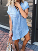 Blaue Denim-Hemd-Tasche Kurzarmshirts