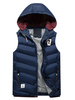 Blaue gesteppte Jacke mit Kapuze Ärmelloser Logo Print Zip Up Slim Fit Herren Winter Weste Jacke