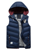 Blaue gesteppte Jacke mit Kapuze Ärmelloser Logo Print Zip Up Slim Fit Herren Winter Weste Jacke