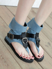 Blaue Gladiator Sandalen Leinwand Square Toe Front Schnalle Flache Damen Flache Sandalen