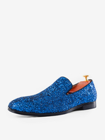 Blaue Herren-Loafer mit glitzernden Pailletten und runder Zehenpartie zum Hineinschlüpfen für Abschlussball Party Hochzeit