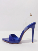Blaue High Heel Sandalen Transparente offene Zehen Stiletto Absatz Abend Sandalen
