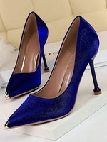 Blaue High Heels 2021 SatIn Spitze Metall Details
