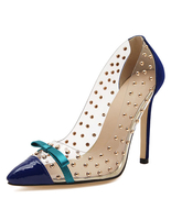 Blaue High Heels Damenschuhe Spitzschuh Bow Beaded Slip On Pumps