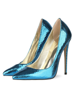 Blaue High Heels Frauen Pointed Toe Snake Print Stiletto Absatz Sexy Pumps