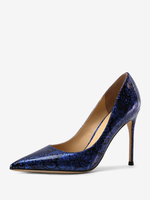 Blaue High Heels mit spitzer Zehenpartie und bedrucktem Stiletto-Absatz