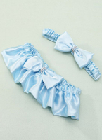 Blaue Hochzeit Strumpfband Satin Rüschen Bögen Braut Strumpfband Dessous
