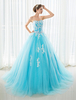 Blaue Hochzeitskleid Spitze Applique Tüll Gericht Zug trägerlose Schatz Schnür a-Linie Brautkleid