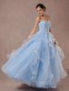 Blaue Hochzeitskleid Tüll Ball Kleid Spitze Applique trägerloser Ausschnitt Sicke Prinzessin Brautkleid rückenfrei bodenlangen Festzug Kleid