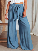 Blaue Hose mit weitem Bein und hoher Taille zum Schnüren lässige Bodenwischhose