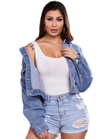 Blaue Jeansjacke für Damen Baumwolle Kurze Jeansjacke