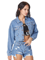 Blaue Jeansjacke für Damen Polyester Cowboy Longs Leeve Jeansjacke