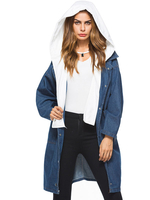 Blaue Jeansjacke mit langen Ärmeln mit Kapuze zweifarbige Knöpfe Casual Outwear