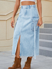 Blaue Jeansröcke mit natürlicher Taille schickes Schlitzdesign mittellange Frühlingsunterteile für Frauen 2025