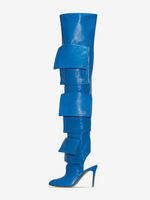 Blaue Overknee-Stiefel für Damen mit spitzer Zehenpartie und Taschendetail Slingback-Overknee-Stiefel