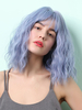 Blaue Perücken Curly Schulter Länge synthetische Perücken mit stumpfen Bangs