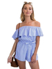Blaue Playsuit Streifen Streifen Bateau Neck Polyester Straight Summer One Piece Outfit