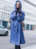 Blaue Puffermäntel für Frauen Lange Taschen Schnüren lange Ärmel Lässige Winter-Kapuzenmantel-Oberbekleidung