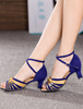 Blaue Tanz Sandalen Riemchen Wildleder Heels für Frauen
