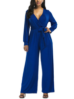 Blauer Sommer-Overall mit V-Ausschnitt und langen Ärmeln aus einer Baumwollmischung