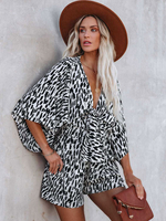 Blauer Sommer-Spielanzug aus Polyester mit V-Ausschnitt und 3/4-Ärmeln