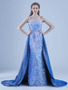 Blaues Abendkleid A-Linie trägerlose Sweep Schnür Pailletten Social Long Party Kleider