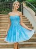 Blaues Heimkehrkleid kurz trägerlos Applikation Spitze Abschlussfeier Outfits kostenlose Anpassung