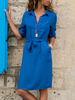 Blaues Hemd Kleider Frauen Turndown Kragen Halbe Ärmel Schnüren Kurzes Kleid
