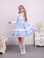 Blaues Lolita Kleid aus Baumwolle mit Trägern und Rüschen