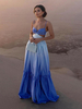 Blaues Maxikleid mit Farbverlauf und ausgeschnittener Taille Sommerurlaub Strand Trägerkleid für Frauen 2025