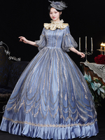 Blaues Retro-Kostüm aus Spitze aus Polyester Marie-Antoinette-Kostüm Kopfbedeckung Retro-Maskenballkleid für Damen