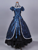 Blaues Retro-Kostüm für Damen Blumendruck Rüschen Polyester Marie Antoinette-Kostümset Kleid Retro-Maskenballkleid