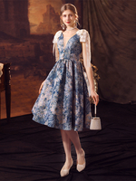 Blaues Retro-Kostüm für Damen Spitzenschleifen Polyesterkleid Renaissance-Kostüm Marie Antoinette Kostüm aus dem 18. Jahrhundert