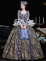 Blaues Retro-Kostüm mit Rüschen aus Polyester-Jacquard Marie Antoinette-Kostümkleid für Damen im Retro-Stil aus dem 18. Jahrhundert