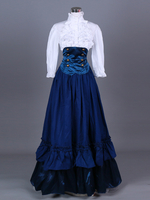 Blaues Retro-Kostüm mit Rüschen aus Polyester Marie Antoinette-Kostümoberteil Retro-Set für Damen Vintage-Kleidung