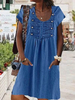 Blaues Sommerkleid Knielanges Etuikleid mit quadratischem Hals