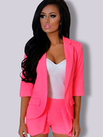 Blazer Damen 3/4 Ärmel mit Umlegekragen und Taschen Polyester Kurz Jacke