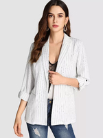 Blazer Damen 3/4 Ärmel und Umlegekragen und Knöpfen gemischten Baumwollen Kurz Jacke