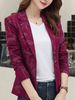 Blazer Damen 3/4 Ärmel V-Ausschnitt und Knöpfen Polyester Kurz Jacke