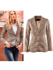 Blazer Damen Langarm mit Umlegekragen und Taschen Baumwolle Kurz Jacke