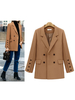 Blazer Damen Langarm und Notch Ausschnitt und Knöpfen Baumwolle Kurz Jacke