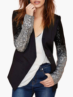 Blazer Damen Langarm und Pailletten Polyester Kurz Jacke