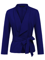 Blazer Damen Langarm und Umlegekragen geknotet Polyester-Baumwolle Kurz Jacke