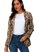 Blazer Damen Langarm und Umlegekragen und Schlangenlederoptik Lang Jacke