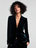 Blazer Damen Langarm V-Ausschnitt und Knöpfen Samt Kurz Jacke
